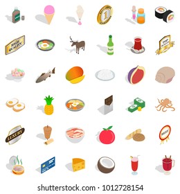 Chow icons set. Isometric set of 36 chow vector icons for web isolated on white background