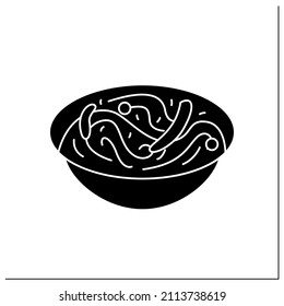 Chow mein glyph icon. Chinese egg noodles bowl with vegetables or meat.Tasty and easy wok or pan fried Asian food recipe for family dinner. Filled flat sign. Isolated silhouette vector illustration svg