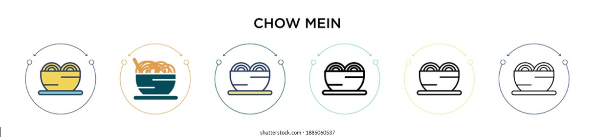 Chow mein Symbol in vollem, dünnen Linie, Umriss und Strich Stil. Vektorgrafik von zwei farbigen und schwarzen Farbtönen: Meine Vektorsymbole können für mobile, i, web-basierte