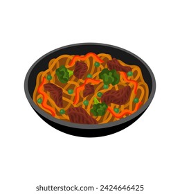 Chow Mein, traditional Chinese noodle dish vector illustration