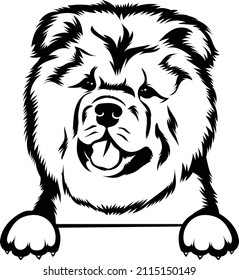 Chow Chow Peeking Dog Decorative Black And White Illustration