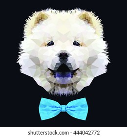 Chow chow polygon pattern, cute white dog triangles, t-shirt graphics , vectors