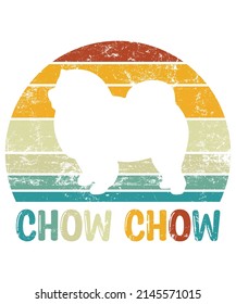 Chow Chow Retro Vintage Sunset T-shirt Design template, Dog on Board, Car Window Sticker, POD, cover, Isolated white background, White Dog Silhouette Gift for Chow Lover