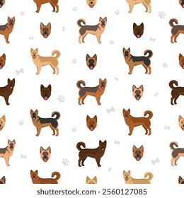 Chow Shepherd mix seamless pattern. Chow chow German Shepherd mix. Different coat colors set.  Vector illustration