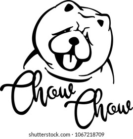 Chow-chow head silhouette with hand-written word