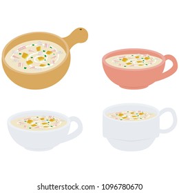 Chowder in four kinds of cups