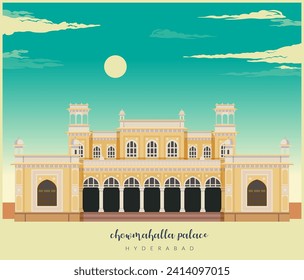 Chowmahalla Palace - Chowmahallat - Hyderabad, Telangana - Stock Illustration as EPS 10 File