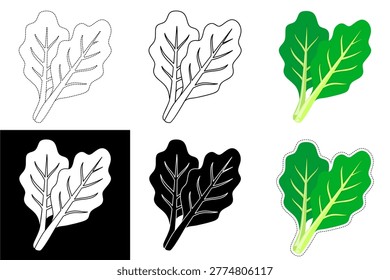 Choy Sum Vector Illustration Brassica rapa var. parachinensis Chinese Cabbage Leafy Green Bundle Outline Silhouette Dotted Line for Culinary Education Recipe Design Healthy Food Infographics