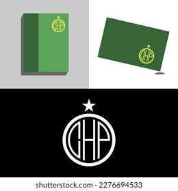 CHP letter logo in the shape of a circle and star in white and yellow, suitable for book logos, id cards, electronics company logos, sports apparel, gaming logos and so on