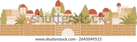Chr vector of an old biblical town, featuring desert landscape, ancient homes, and temple-like buildings, suitable for educational graphics, faith-based stories, and children’s religious illustrations