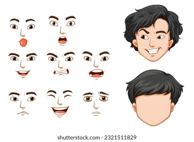 Chracter design with different face expression | Face with eyes and hair 