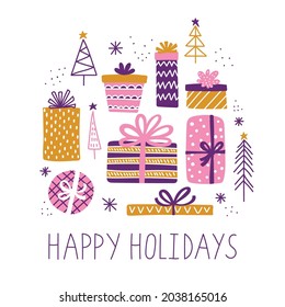 Chraustamas New Year Holidays greeting card template vector illustration