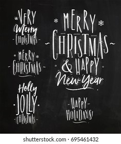 Chrictmas lettering graphic happy holidays drawing in retro style on chalkboard