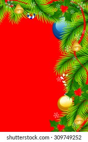 Chrictmas template with bell, candy, mistletoe, fir branch and christmas-tree decorations