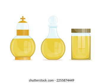 Chrism oil set for the sacrament of Baptism. Religious items