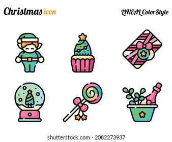 Chrismas. The 6 Icon Are Lineal Color Style.