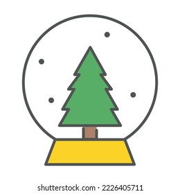Juguete de bola de navidad con árbol. Icono de línea de vector