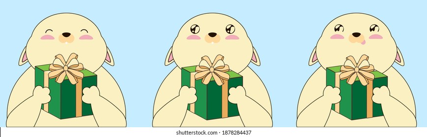  Weihnachten. Banny Hold in den Händen Geschenk. Feiern. 