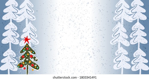 Chrismas card with Christmas trees. Copy space. Vector illustration