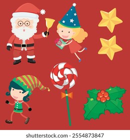 Chrismas Element object flat design vector bundle pack HQ.