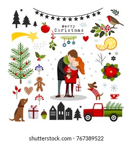 Chrismas elements and objects, vector illustration
