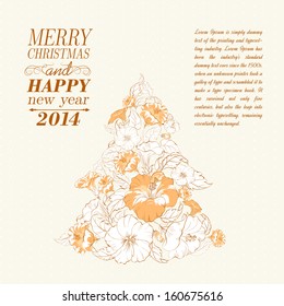 Chrismas fir tree from flowers. Vector illustration.