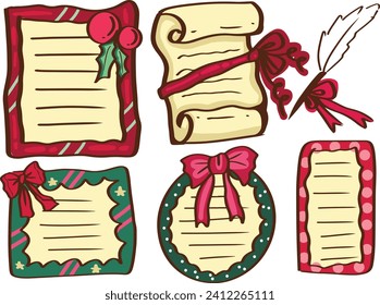 Chrismas message. Set of envelopes with mail ,Craft paper letters, stationery, sealing wax and handmade with white background.