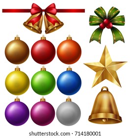 Chrismas ornaments with balls and bells illustration