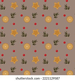 patrón de navidad con moras y galletas naranjas