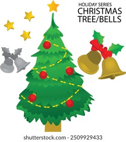 chrismas tree with goldenstar and golden bells