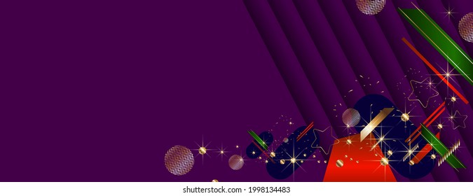 Chrismas winter background is a dark color with golden sling elements and firecrackers. Convenient simple background for banner, web or invitation. Stock vector graphics
