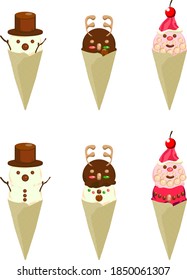 Chrismass themed icecream cones.
Vector set