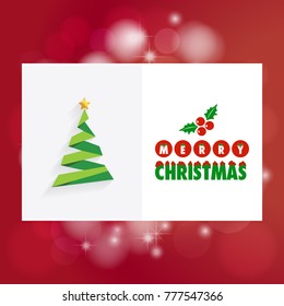 Chrismtas card with tree and red background
