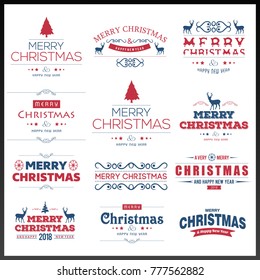 Chrismtas typographic sets red and white