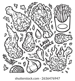 Chrispy fried Chicken doodle collections vector