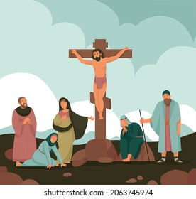 Christ bible story crucifixion composition the hill on which christ was crucified in jerusalem vector illustration