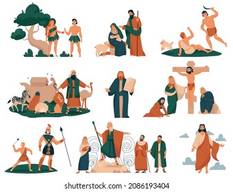 Christ bible story icon set various stories about jesus adam and eve and the magi vector illustration