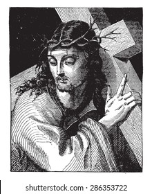 Christ, by Sebastiano del Piombo, vintage engraved illustration. Industrial encyclopedia E.-O. Lami - 1875.
