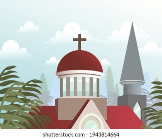 Christ Church around nature landscape