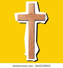 Cristo cruzou o elemento de colagem pontilhada em um vetor de papel rasgado, criado com pontilhismo. Representação simbólica e artística da fé, espiritualidade, igreja e conceitos religiosos.