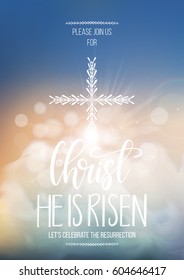 Christ He Is Risen, Vector Easter Religious Poster Template With Transparency And Gradient Mesh. Church Invitation Flyer, Vector Illustration.