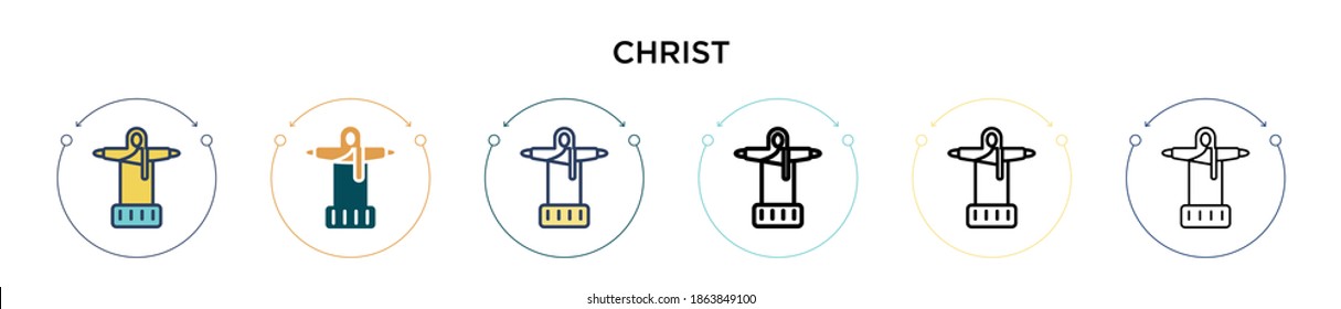 Icono de Cristo en el estilo relleno, delgado, contorno y trazo. Ilustración vectorial de dos iconos vectoriales de color y negro se puede utilizar para móviles, ui, web
