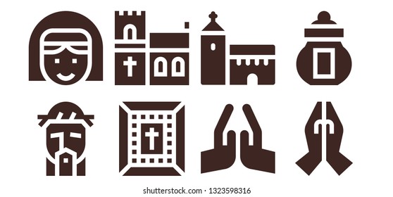 christ icon set. 8 filled christ icons.  Simple modern icons about  - Jesus, Nun, Bible, Church, Pray, Prayer, Ossuary