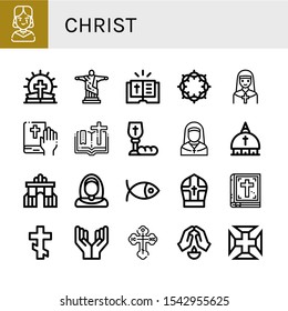 christ icon set. Collection of Gothic, Bible, Christ the redeemer, Crown of thorns, Nun, Communion, Vatican, Rua augusta, Christianity, Pope, Orthodox cross, Prayer, Portugal cross icons