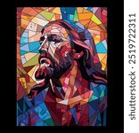 christ portrait vector art with black outline. christianity colorful and creative master piece art. holy jesus illustration. triangular shape art. catholic belief celebration. print ready file