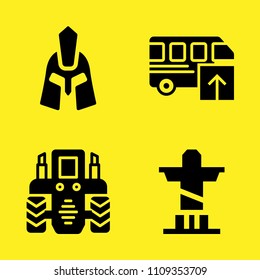 christ the redeemer, helmet, tractor and bus vector icon set. Sample icons set for web and graphic design