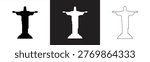 Christ the Redeemer icon set. Black silhouette of Christ the Redeemer statue. Vector illustration.