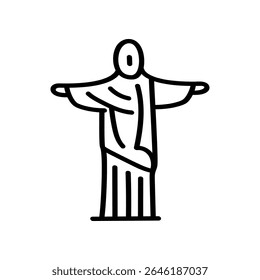 O monumento icônico do Cristo Redentor, no Rio de Janeiro, é apresentado em um desenho vetor simples. O manto e a base da figura são estilizados