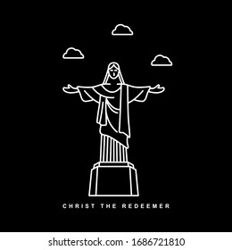 Ilustración De Cristo Redentor. Edificio del Monumento Histórico de Brasil. Diseño de vectores de iconos de esquema