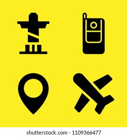 christ the redeemer, place point, cellphone and plane vector icon set. Sample icons set for web and graphic design